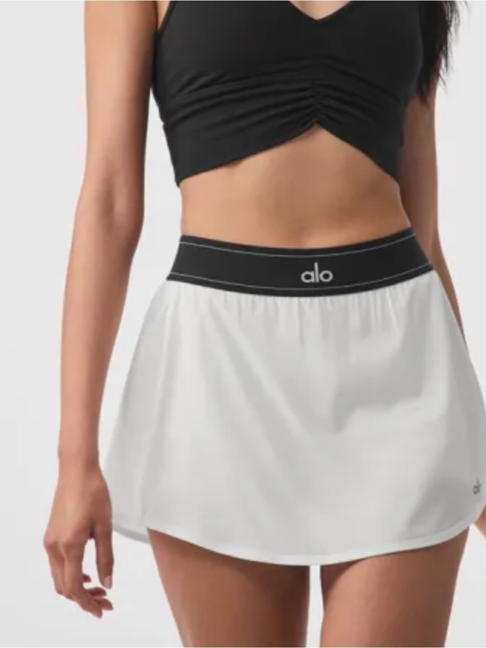 Alo White Tennis Skirt with Black Elastic Waistband